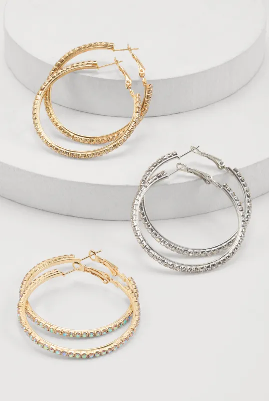 Assorted Rhinestone Studded Hoop Earrings Set of 3 sold by Rainbow