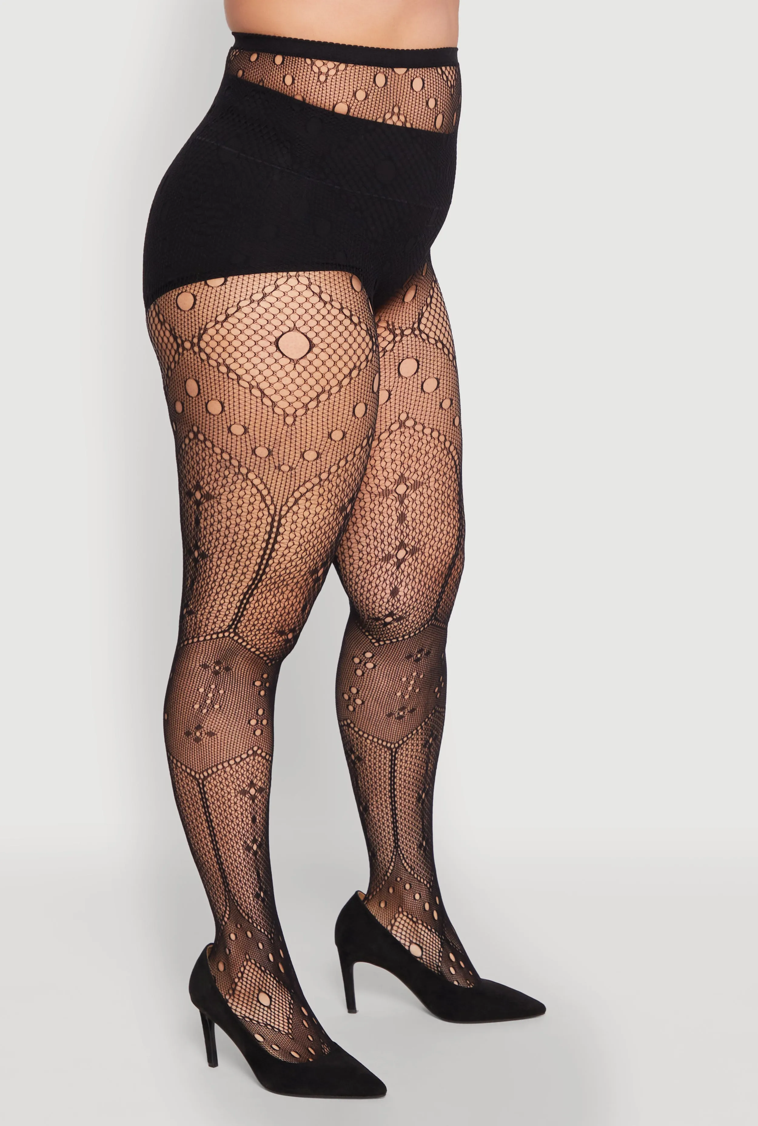 Plus Size Fishnet Patterned High Waist Tights sold by Rainbow