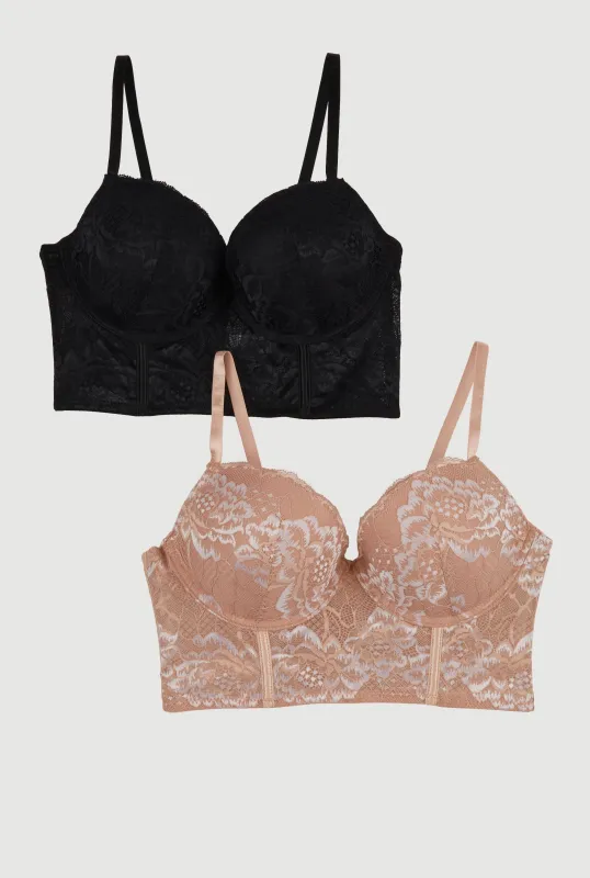 Floral Lace Longline Plunge Bras 2 Pack sold by Rainbow