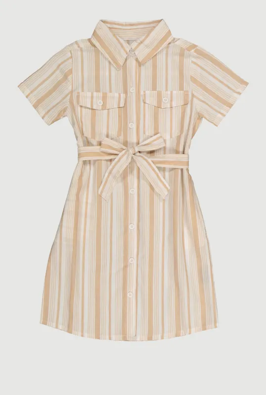 Girls Striped Tie Waist Belt Shirt Dress sold by Rainbow