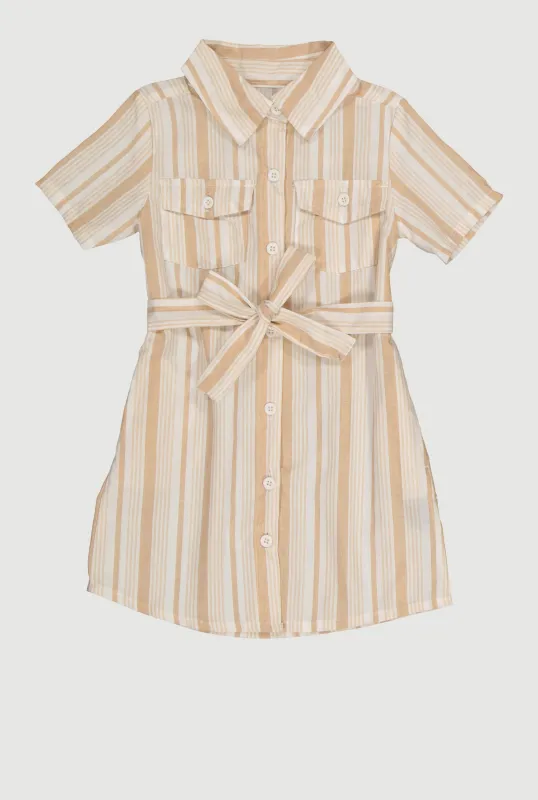 Little Girls Striped Tie Waist Belt Shirt Dress sold by Rainbow