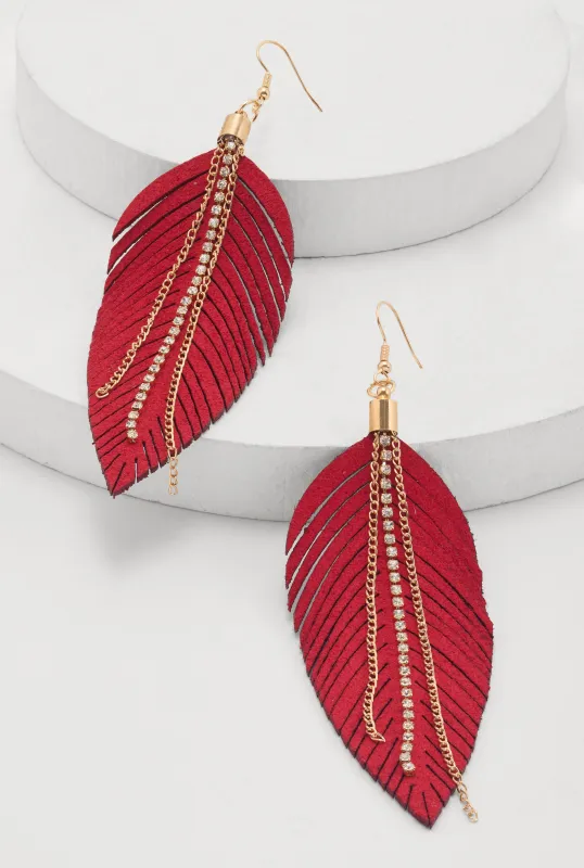 Rhinestone Chain Fringe Leaf Drop Earrings sold by Rainbow