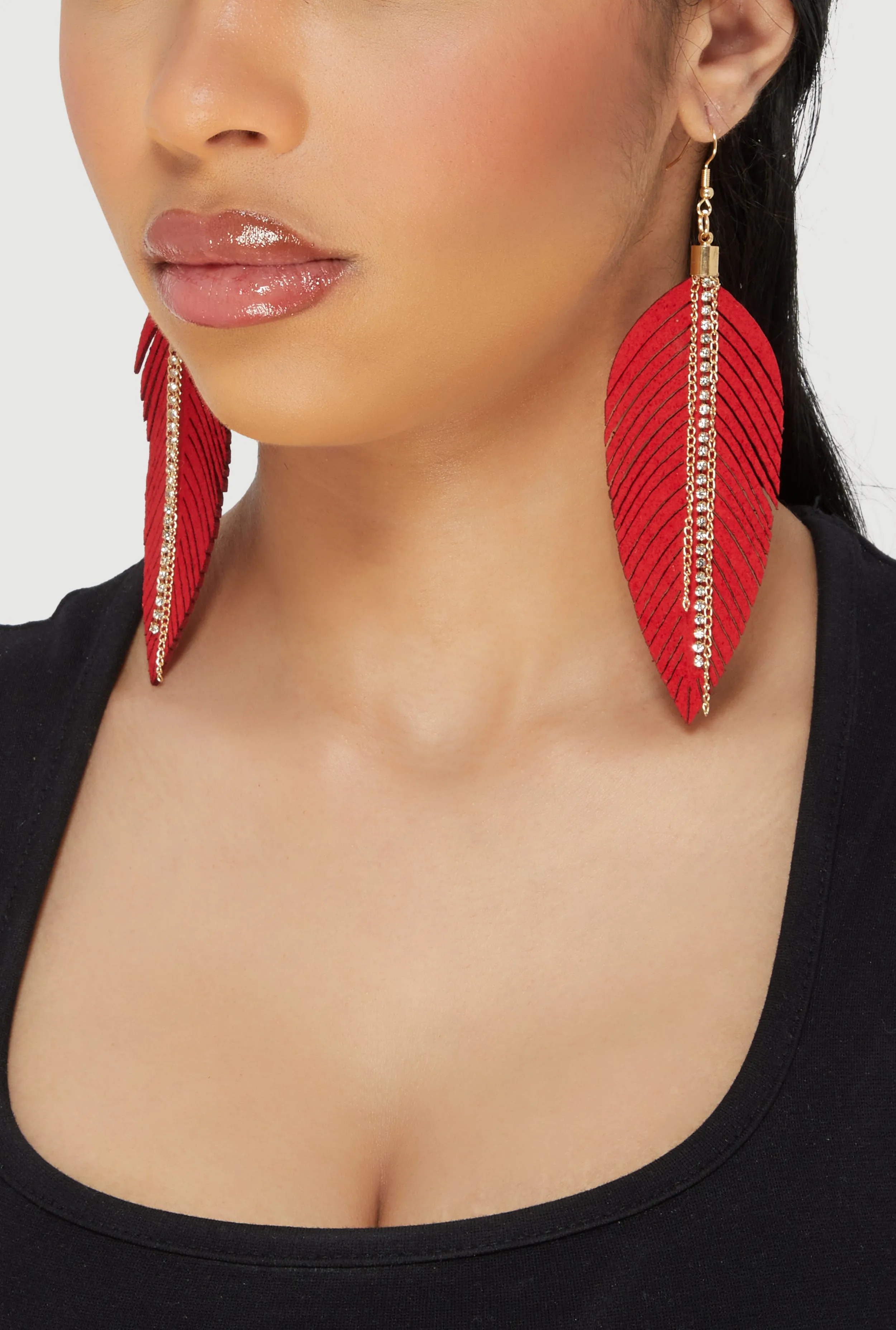 Rhinestone Chain Fringe Leaf Drop Earrings sold by Rainbow product image thumbnail 2