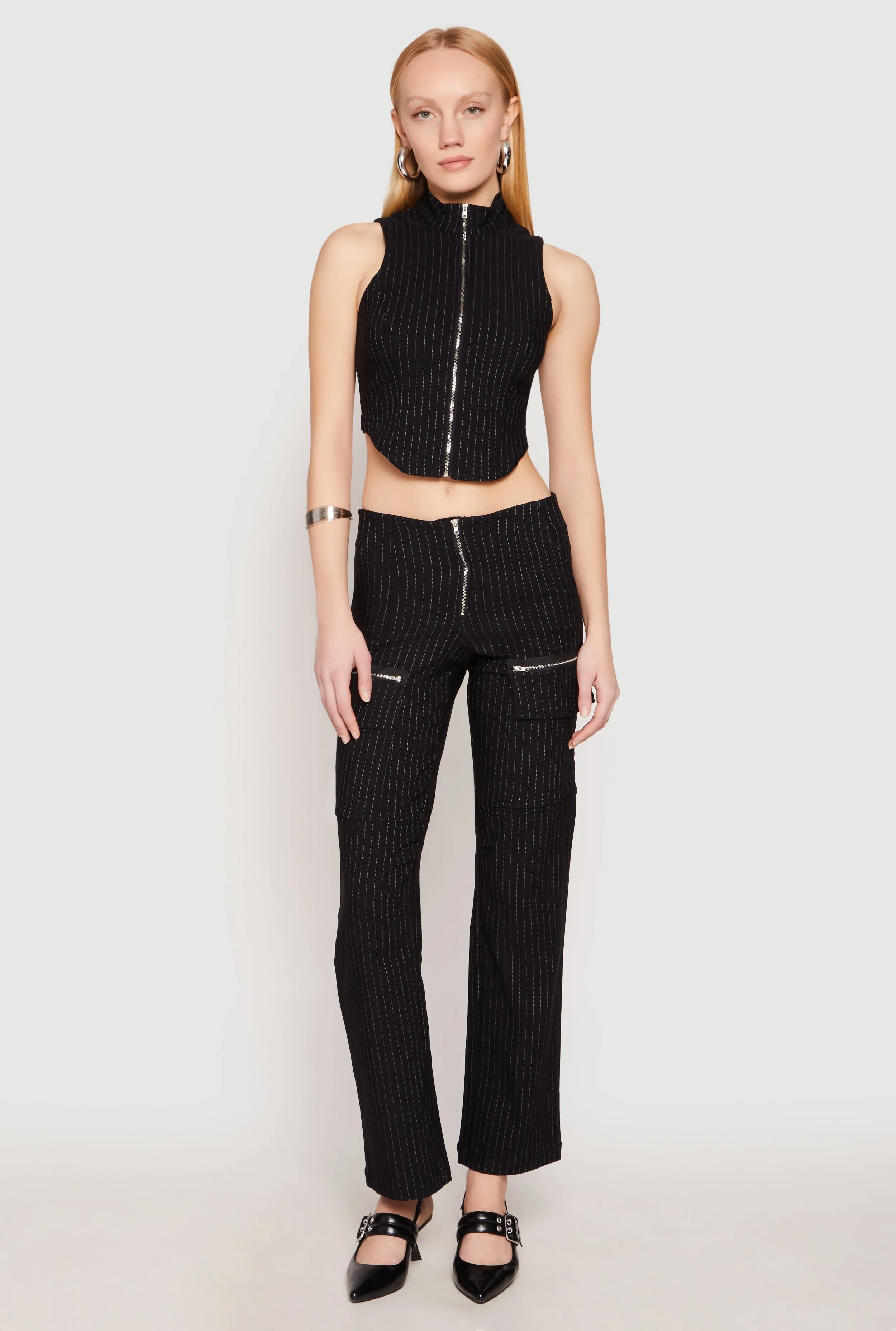 Pinstripe Zip Front Crop Top sold by Rainbow product image thumbnail 3