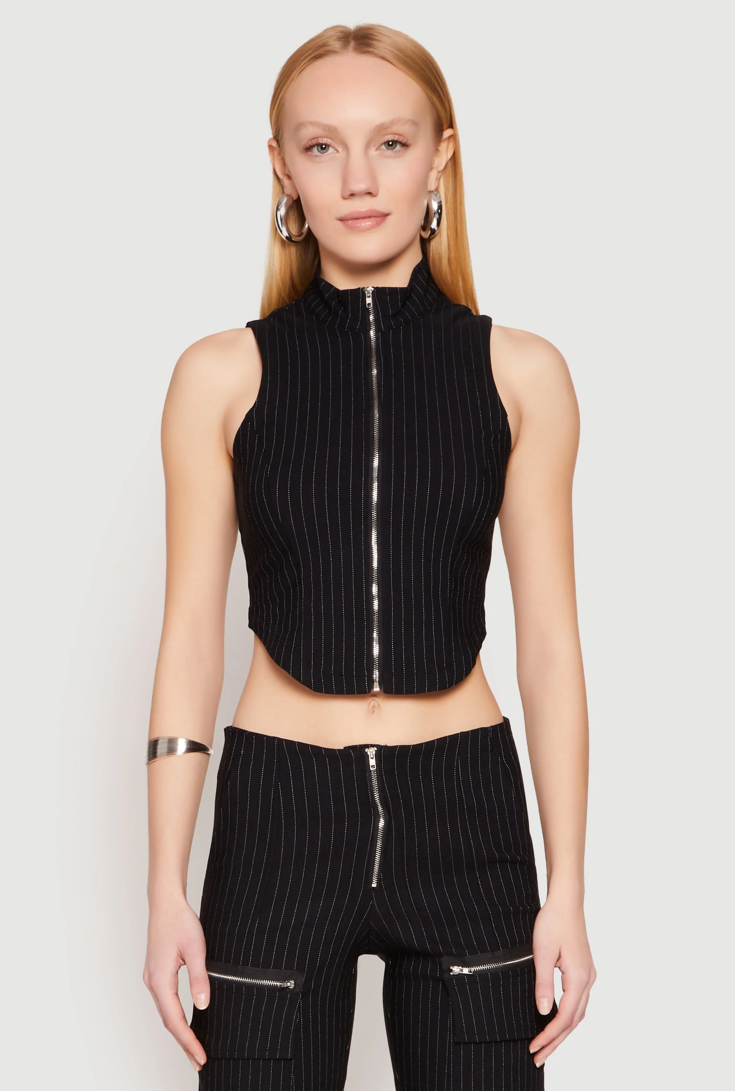 Pinstripe Zip Front Crop Top sold by Rainbow