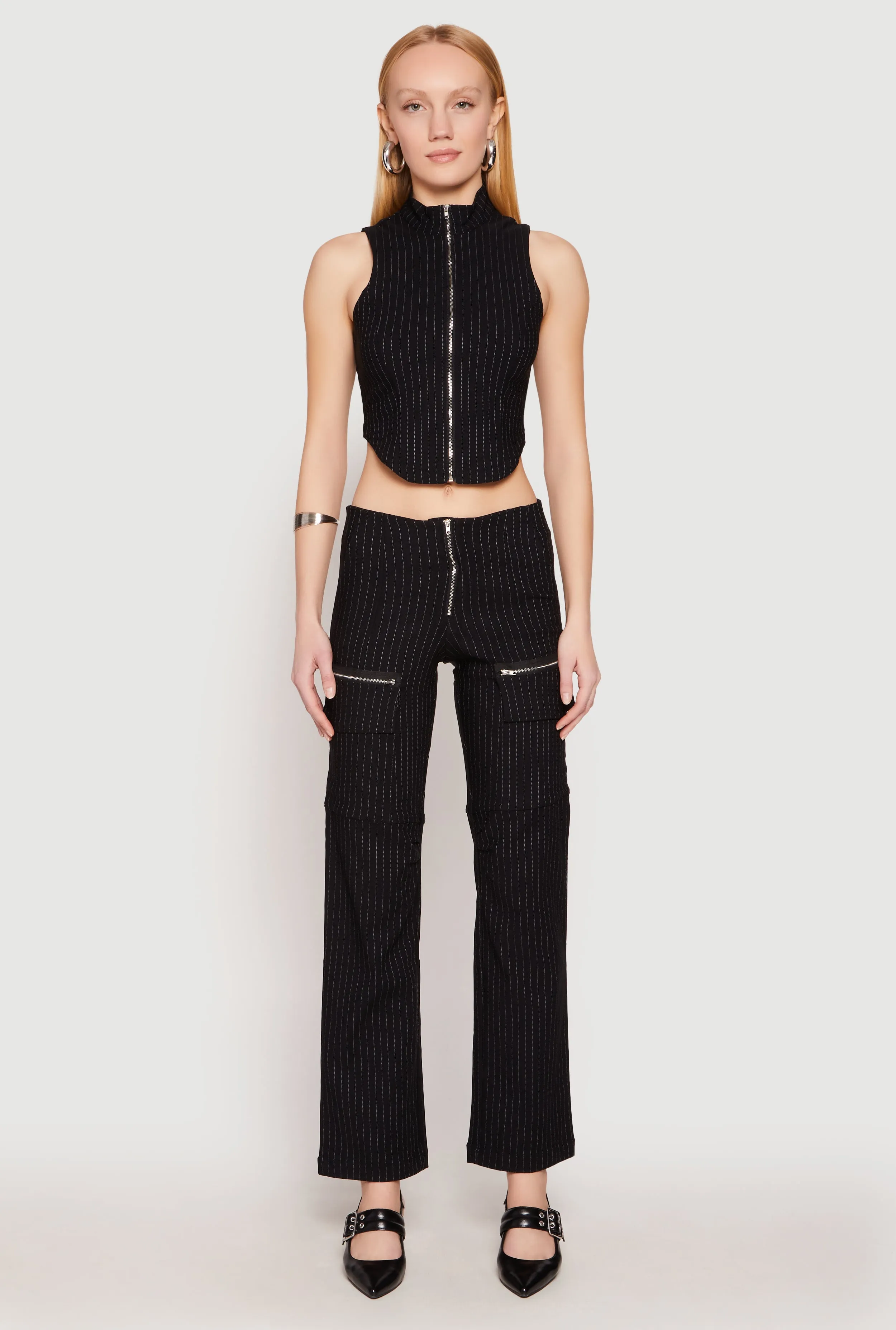 Pinstripe Zip Front Crop Top sold by Rainbow product image thumbnail 2