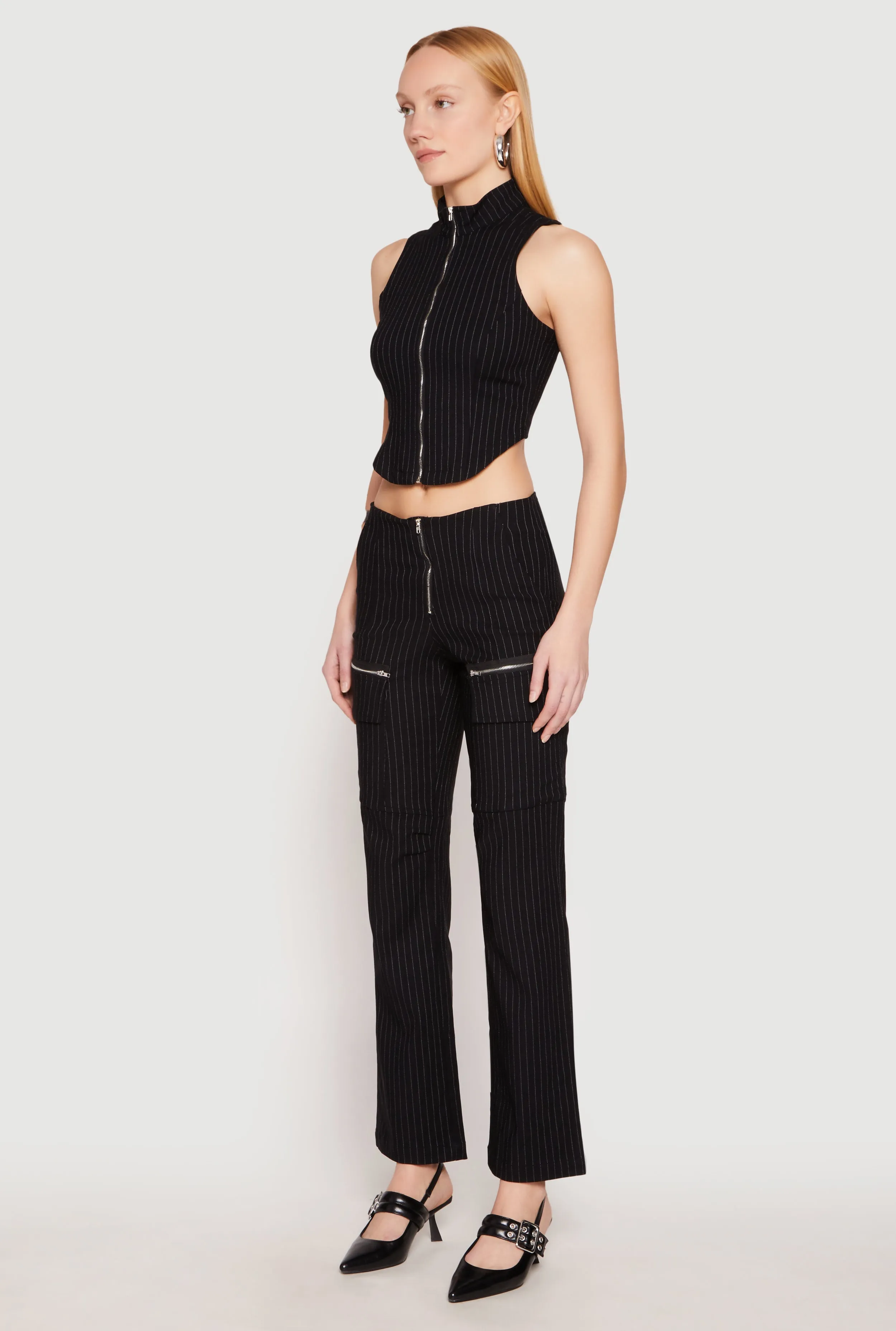 Pinstripe Zip Front Crop Top sold by Rainbow product image thumbnail 5
