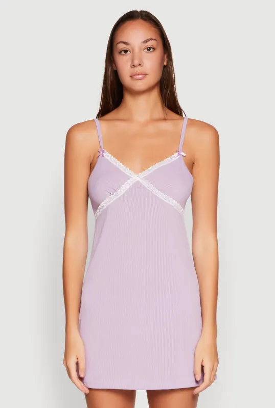 Ribbed Knit Lace Detail Cami Nightgown sold by Rainbow