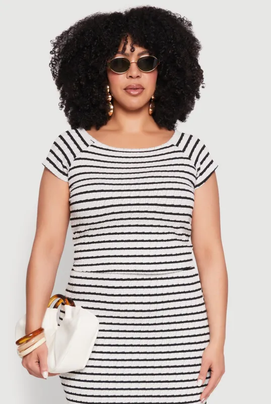 Plus Size Almost Famous Textured Knit Striped Top sold by Rainbow