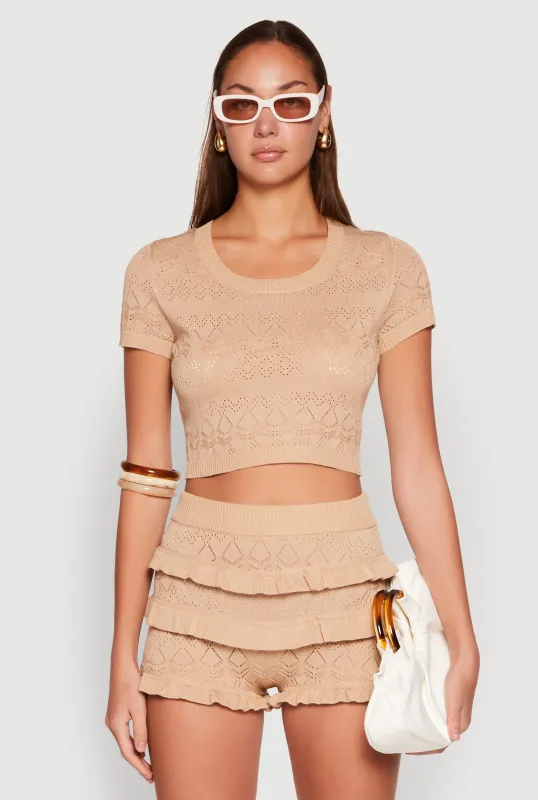 Almost Famous Pointelle Knit Crop Top sold by Rainbow