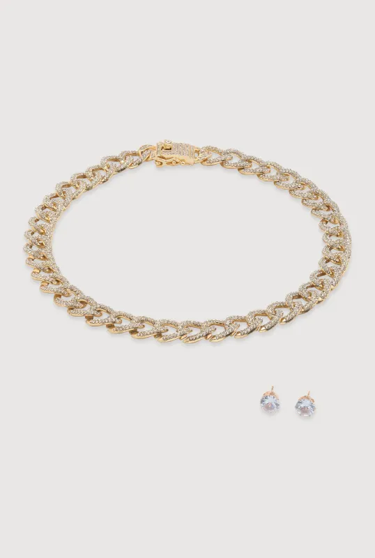 Box Clasp Chain Link Necklace and Stud Earrings sold by Rainbow