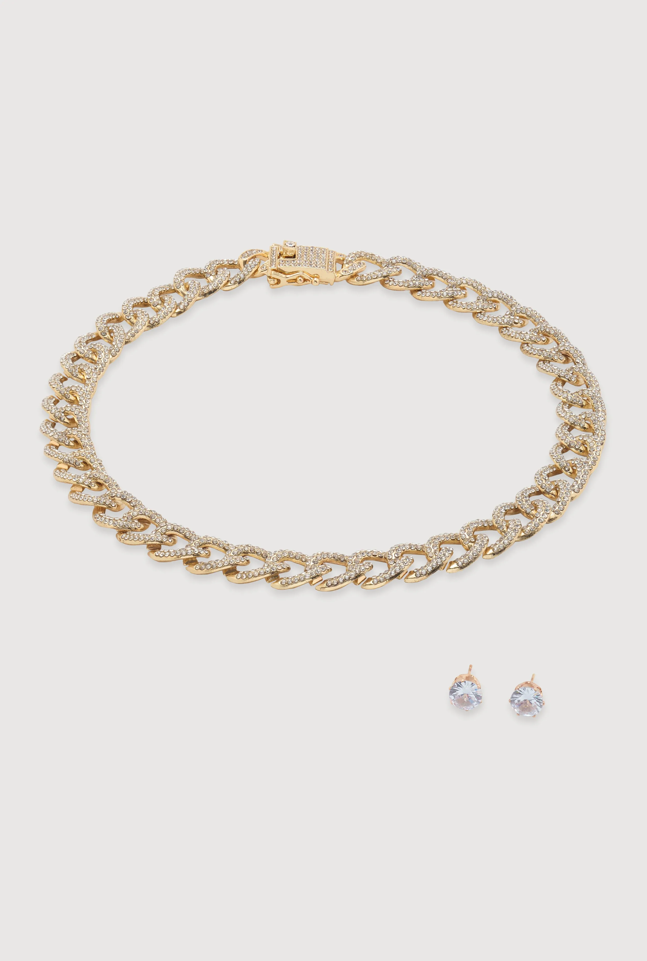 Box Clasp Chain Link Necklace and Stud Earrings sold by Rainbow