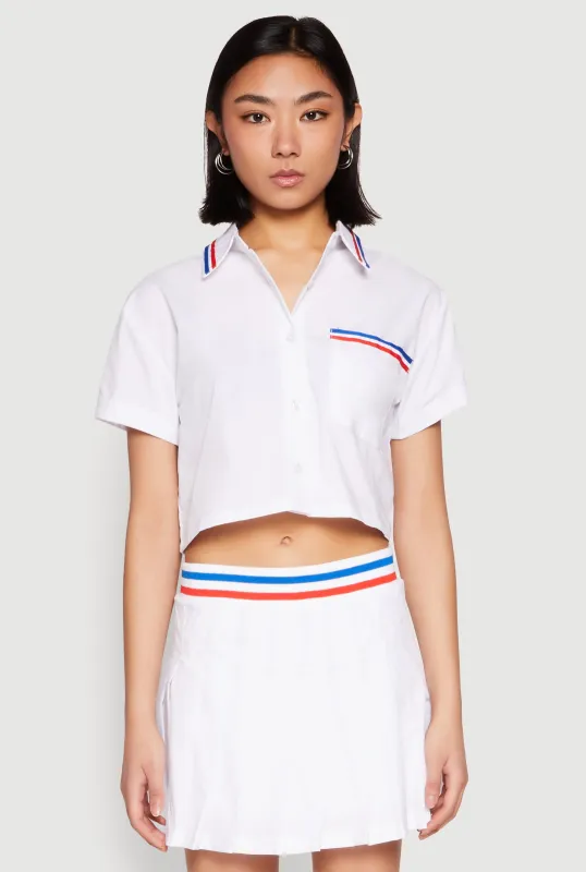 Poplin Varsity Stripe Cropped Shirt sold by Rainbow
