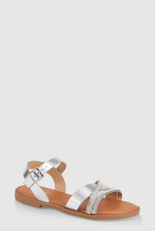 Girls Rhinestone Criss Cross Ankle Strap Sandals sold by Rainbow