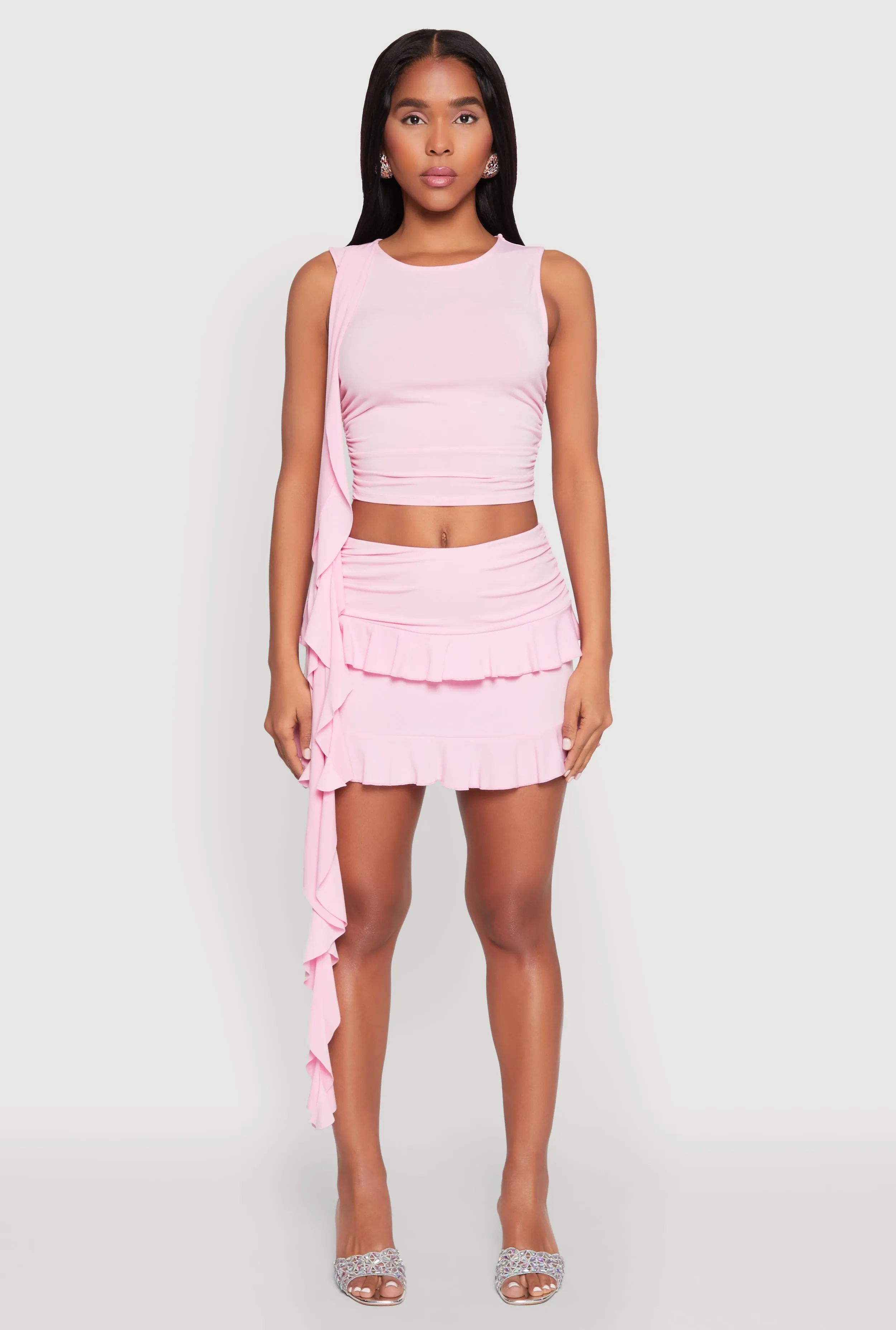 Ruffle Draped Ruched Crop Top sold by Rainbow product image thumbnail 2