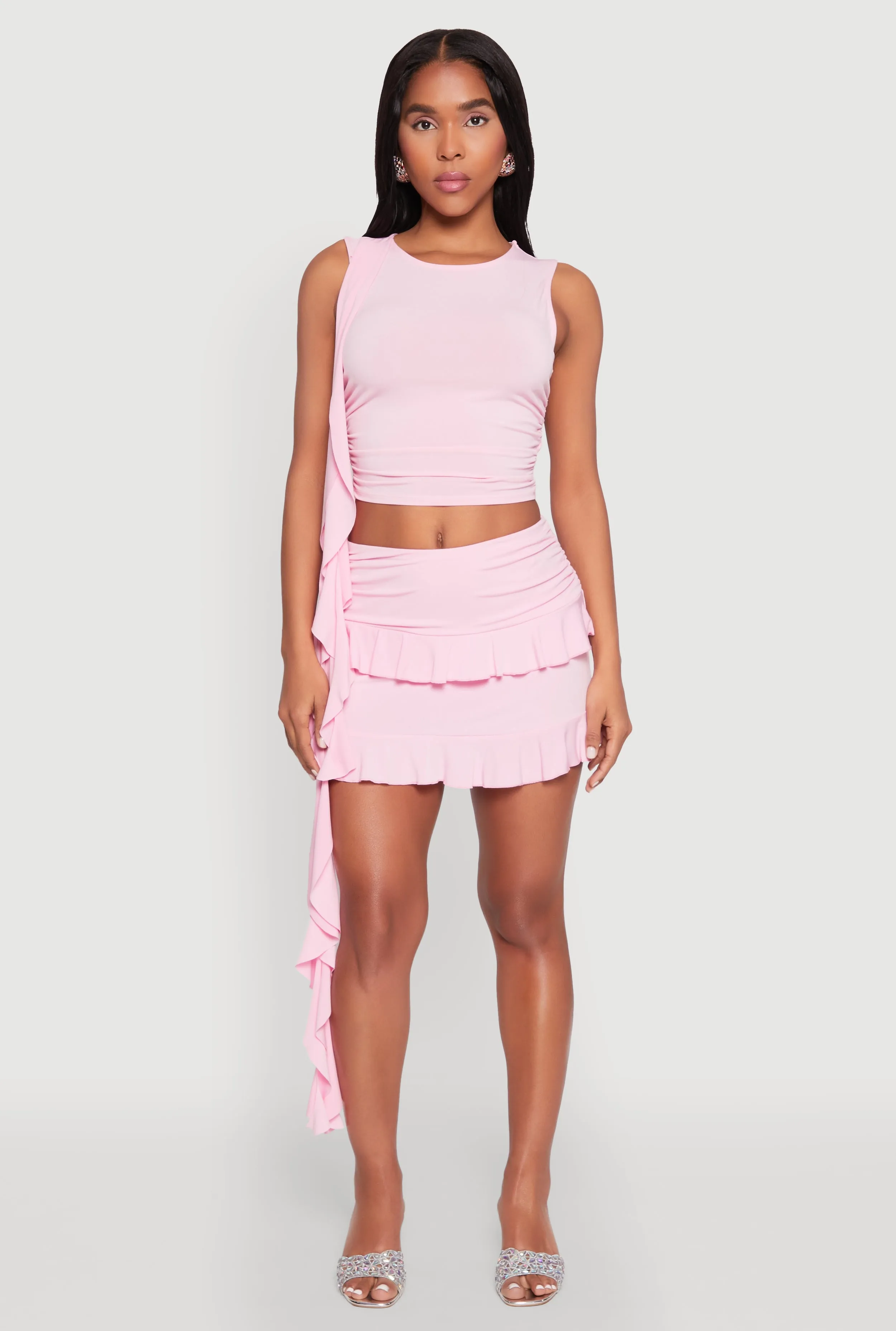 Ruffle Draped Ruched Crop Top sold by Rainbow product image thumbnail 3