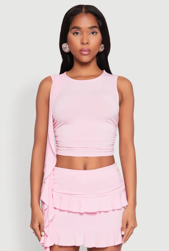 Ruffle Draped Ruched Crop Top sold by Rainbow