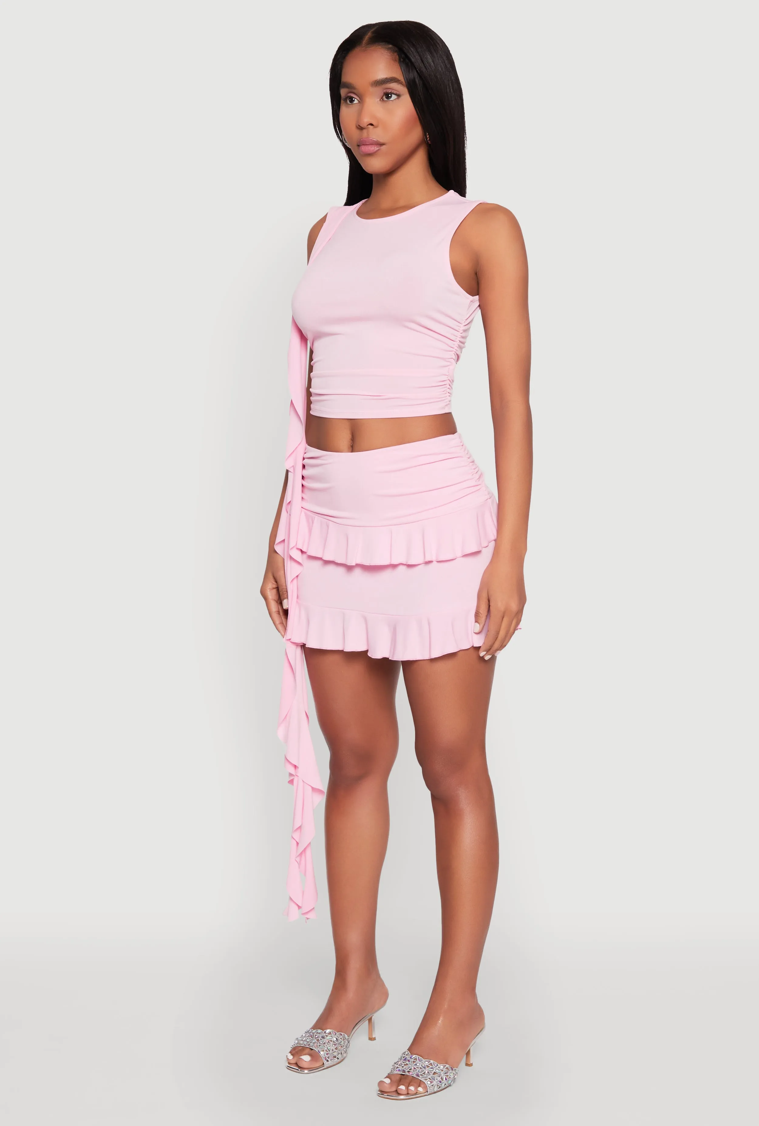 Ruffle Draped Ruched Crop Top sold by Rainbow product image thumbnail 5