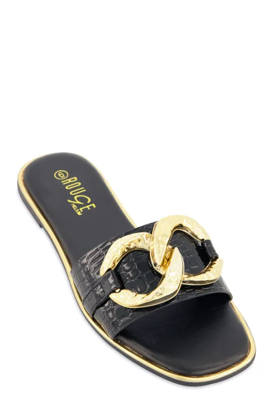 Oversized Chain Detail Band Slide Sandals sold by Rainbow