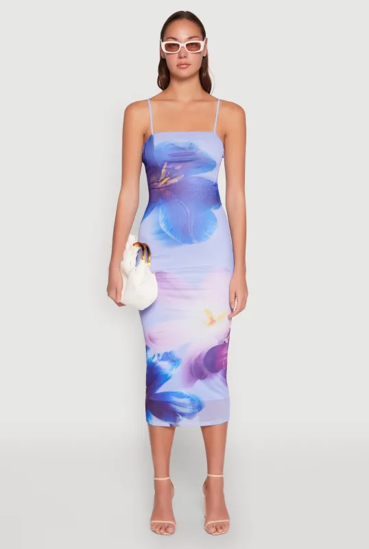 Almost Famous Floral Print Mesh Dress sold by Rainbow