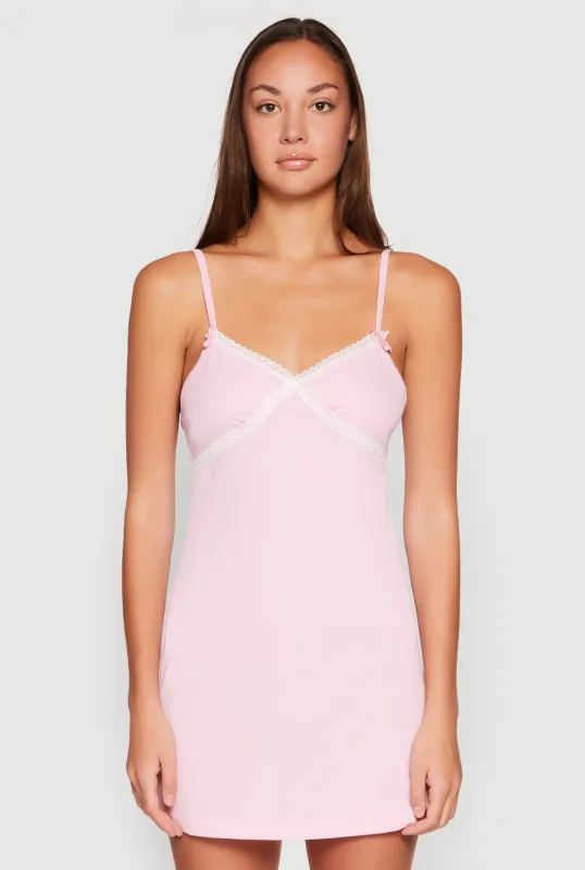 Ribbed Knit Lace Detail Cami Nightgown made by Rainbow