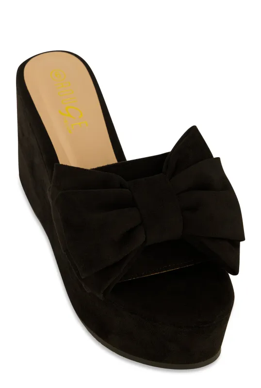 Double Bow Band Wedge Slide Sandals sold by Rainbow