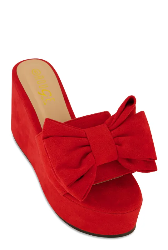 Double Bow Band Wedge Slide Sandals sold by Rainbow