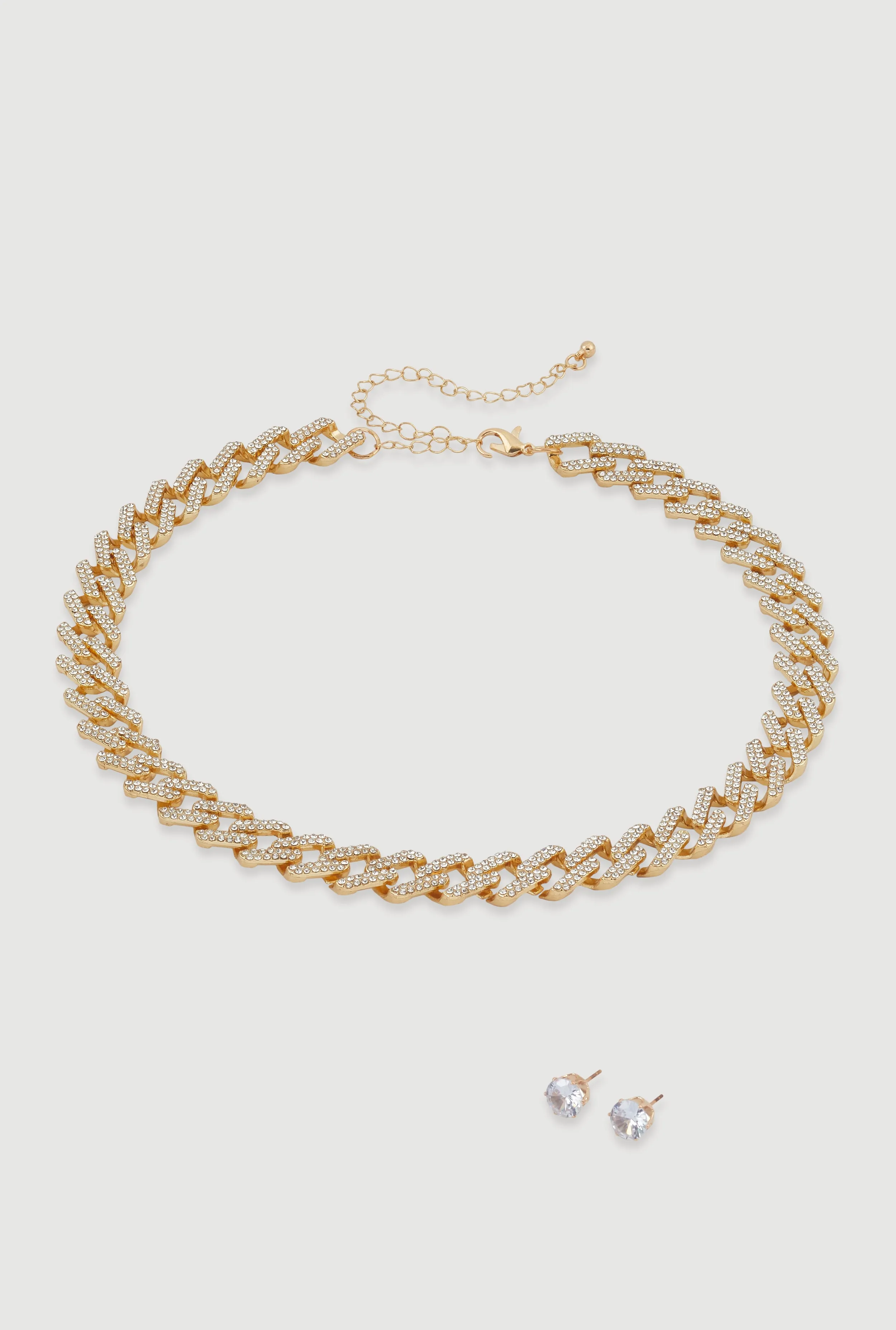 Cubic Zirconia Chain Link Necklace with Stud Earrings sold by Rainbow