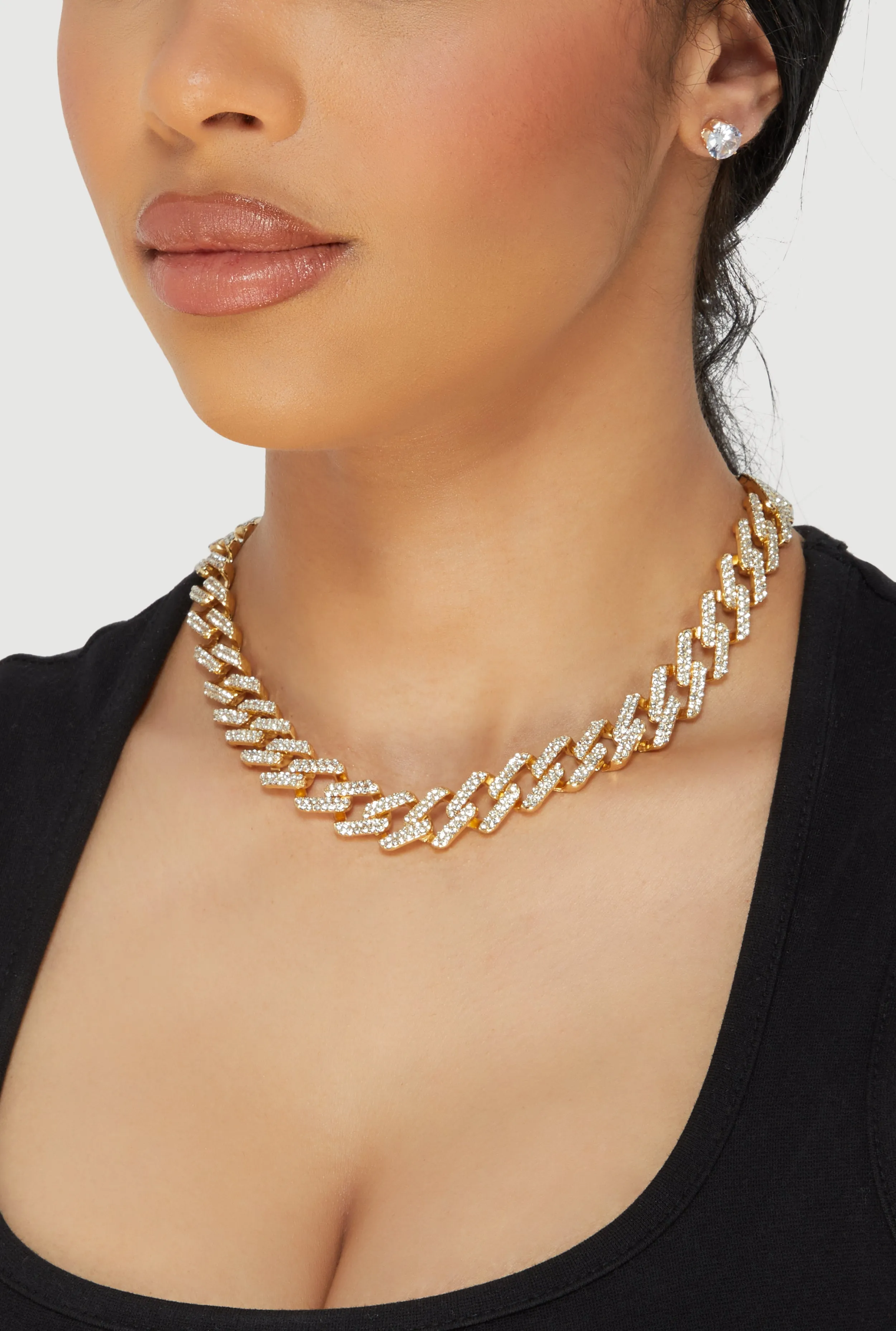 Cubic Zirconia Chain Link Necklace with Stud Earrings sold by Rainbow product image thumbnail 2