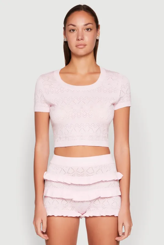 Almost Famous Pointelle Knit Crop Top sold by Rainbow