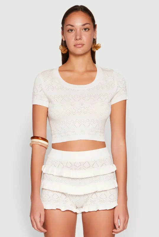 Almost Famous Pointelle Knit Crop Top sold by Rainbow