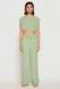 Linen Ruched Elastic Hem Crop Top sold by Rainbow
