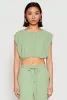 Linen Ruched Elastic Hem Crop Top sold by Rainbow