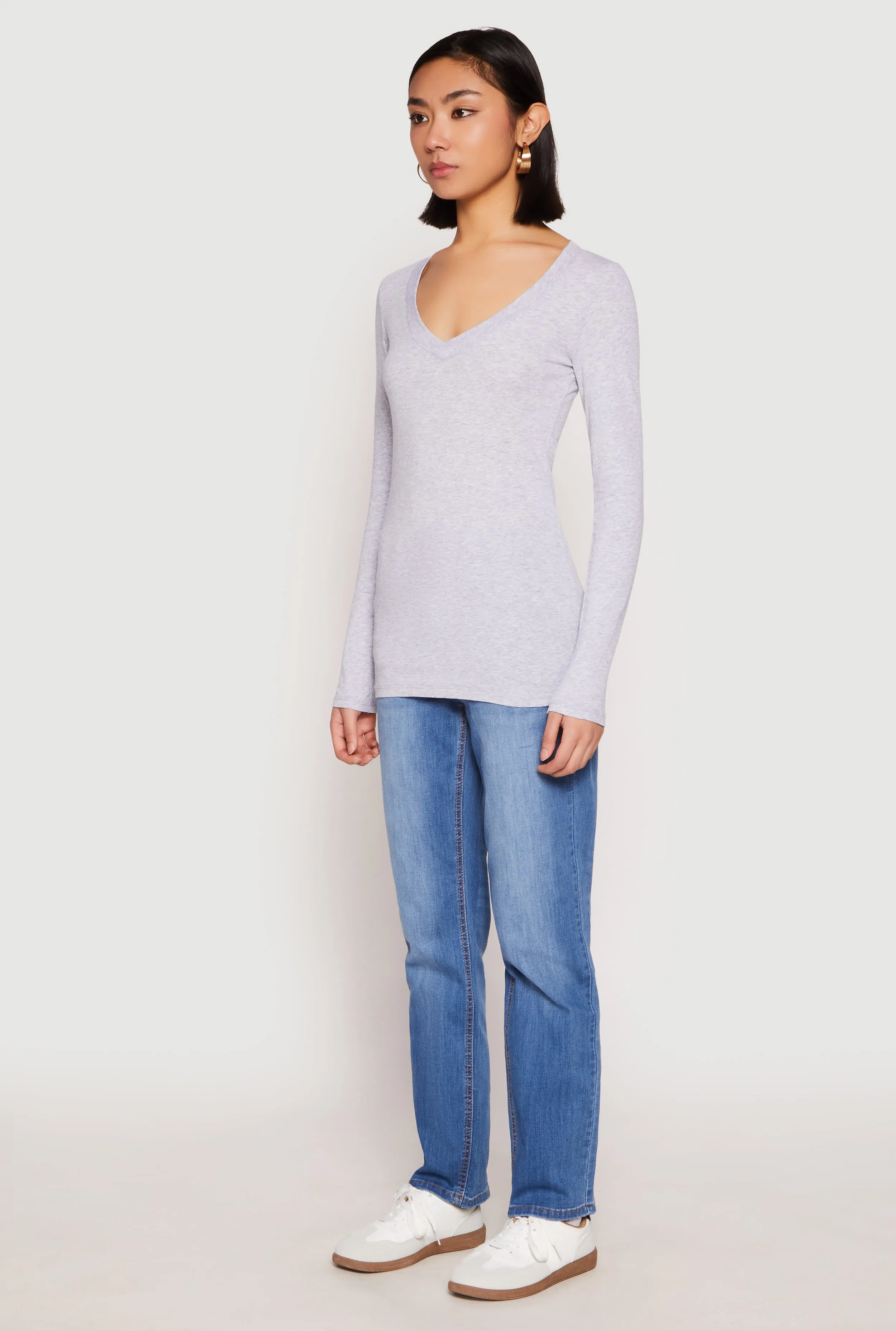 Basic Long Sleeve V Neck Tee sold by Rainbow product image thumbnail 5