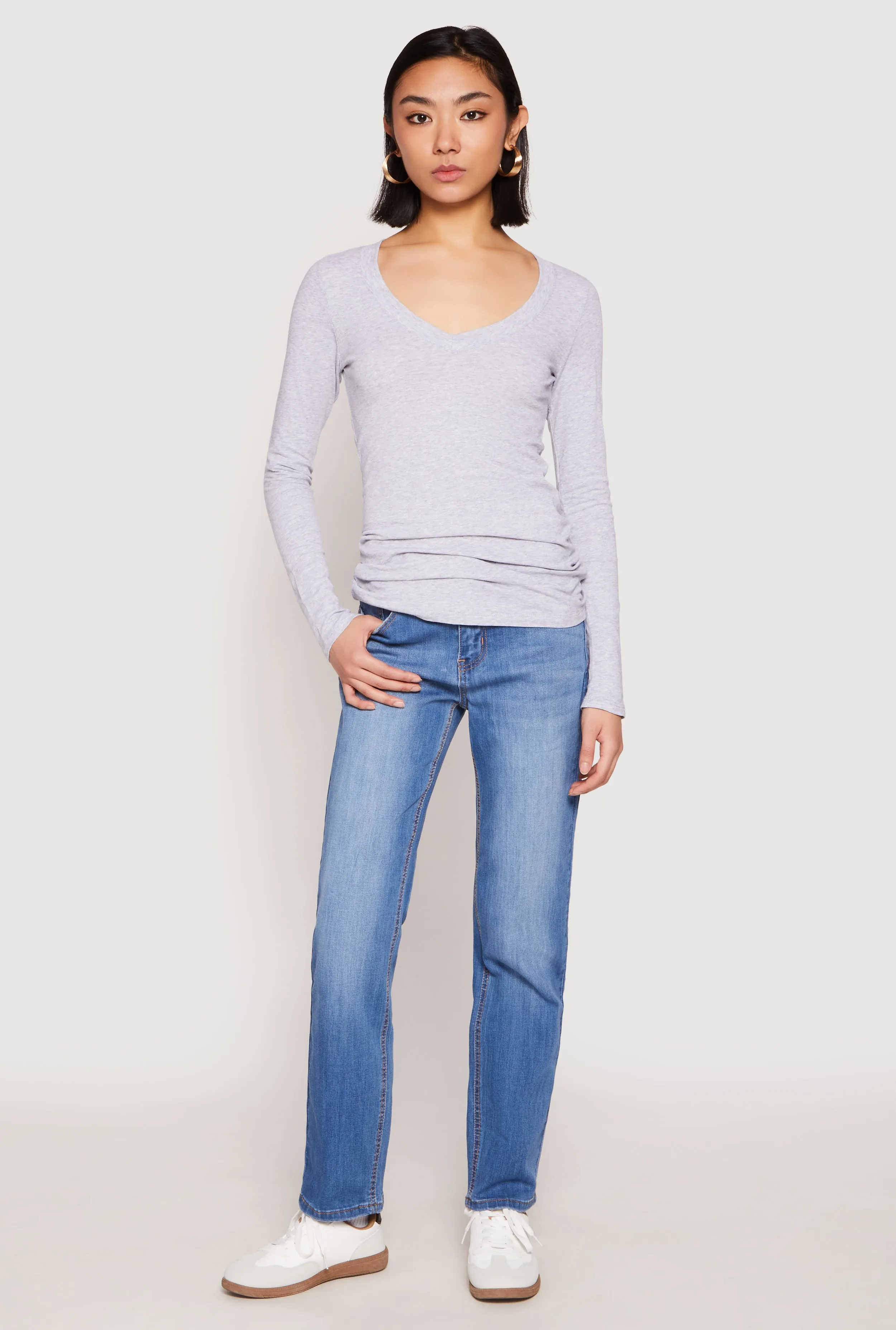 Basic Long Sleeve V Neck Tee sold by Rainbow product image thumbnail 3