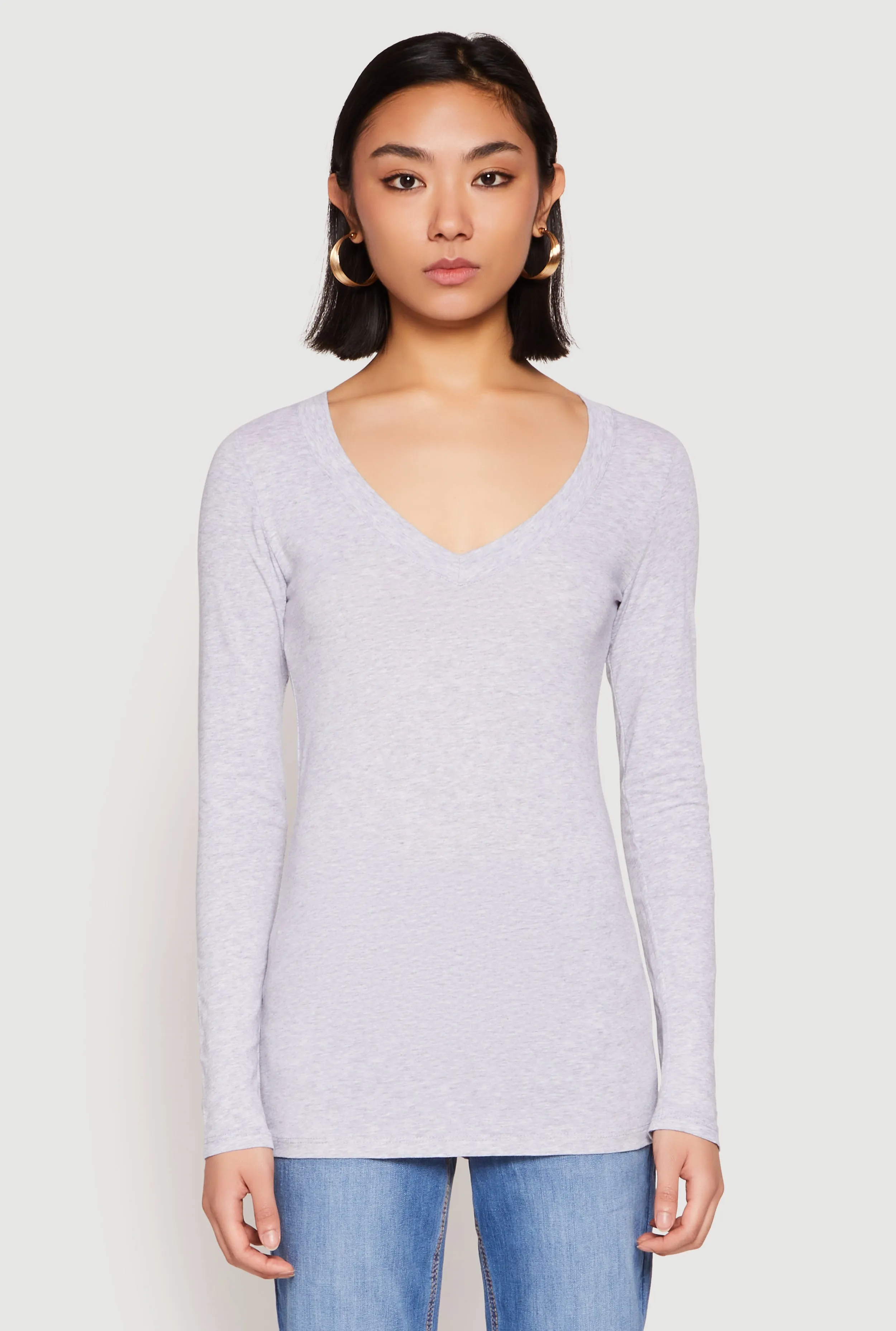 Basic Long Sleeve V Neck Tee sold by Rainbow product image thumbnail 2