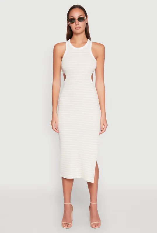 Striped Cut Out Midi Tank Dress sold by Rainbow