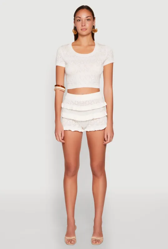 Almost Famous Pointelle Knit Ruffle Shorts sold by Rainbow