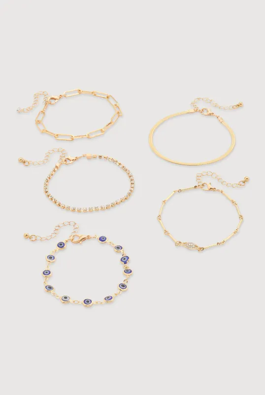 Evil Eye Charm Chain Bracelets Set of 5 sold by Rainbow