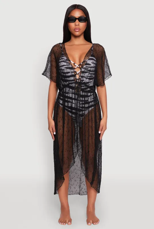 Popcorn Knit Tie Front Cover Up Kimono sold by Rainbow