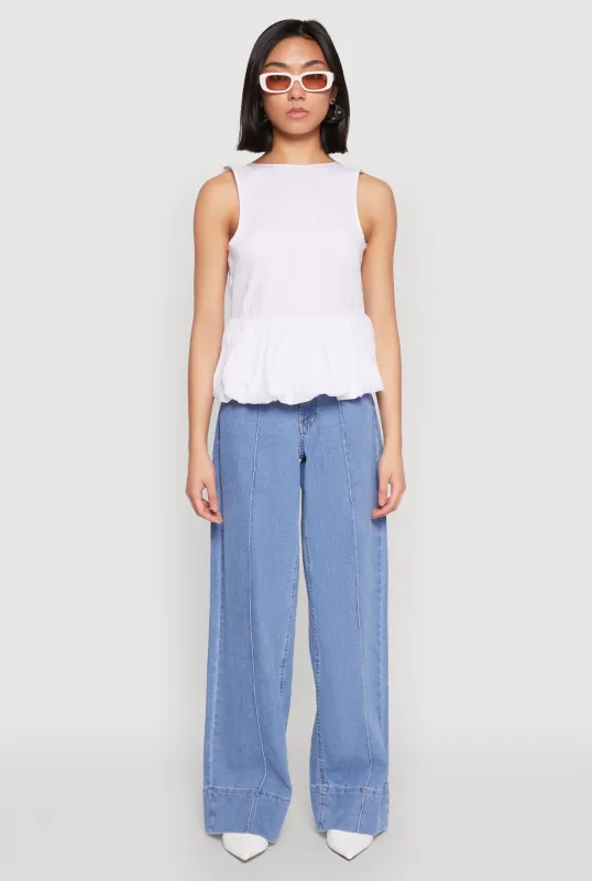 Tie Back Bubble Hem Blouse sold by Rainbow