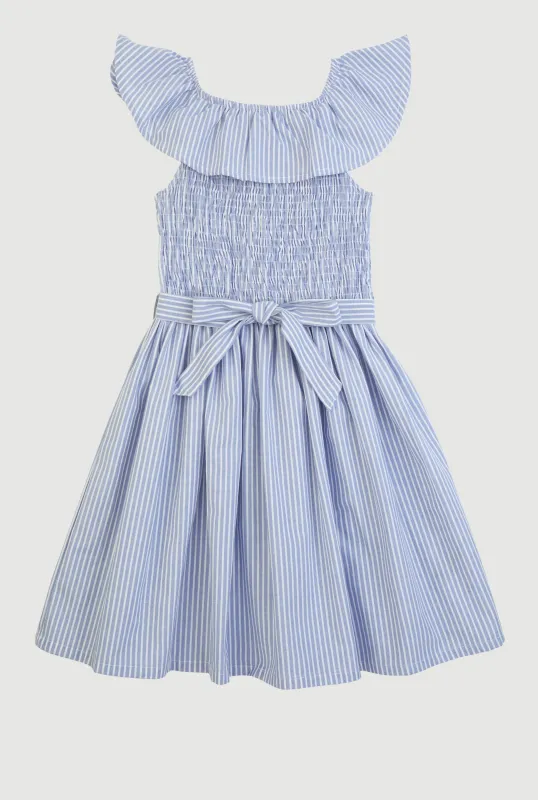 Girls Striped Smocked Skater Dress sold by Rainbow