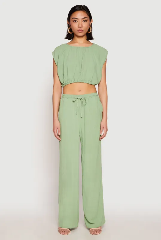 Linen Wide Leg Pants sold by Rainbow