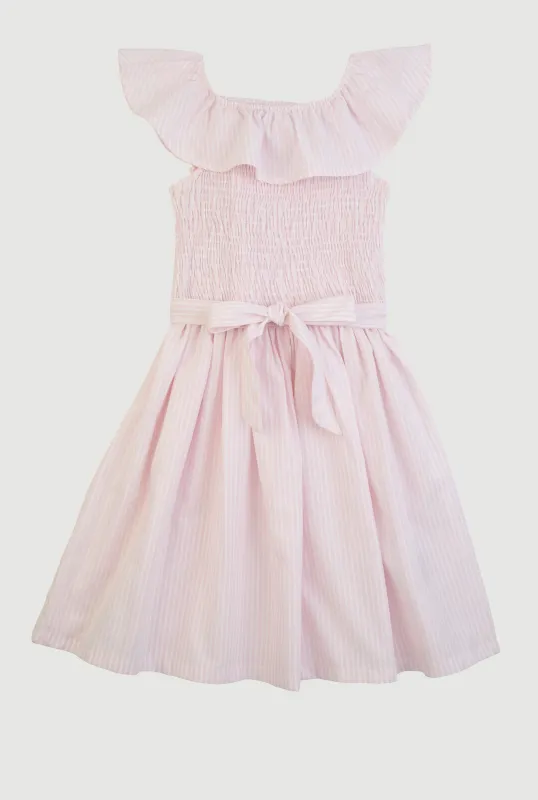 Girls Striped Smocked Skater Dress sold by Rainbow