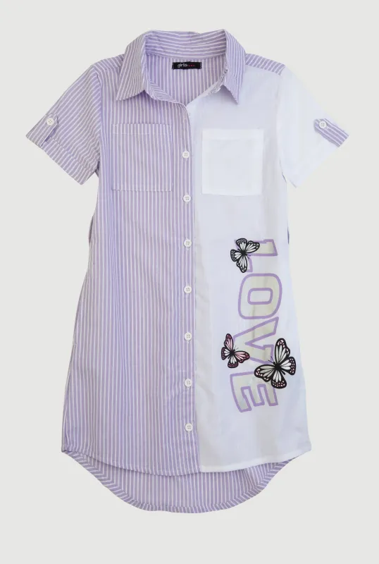 Girls Striped Love Butterfly Graphic Shirt Dress sold by Rainbow