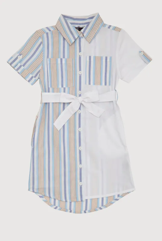 Girls Color Blocked Striped Shirt Dress sold by Rainbow
