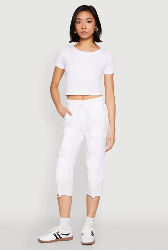 Toggle Drawstring Hem Cargo Capris sold by Rainbow