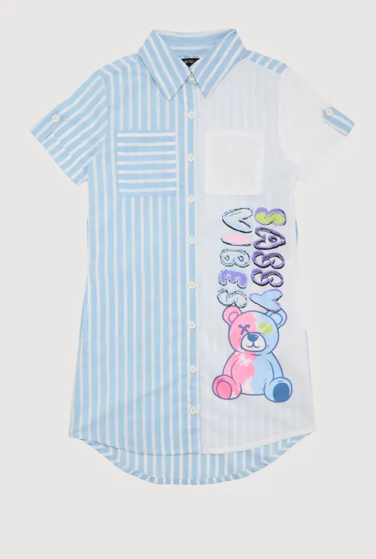 Girls Striped Sassy Vibes Graphic Shirt Dress sold by Rainbow