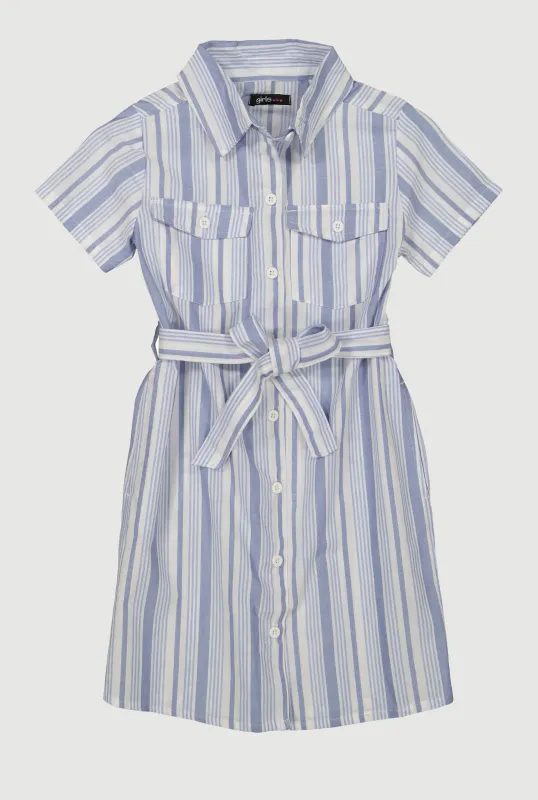 Girls Striped Tie Waist Belt Shirt Dress sold by Rainbow