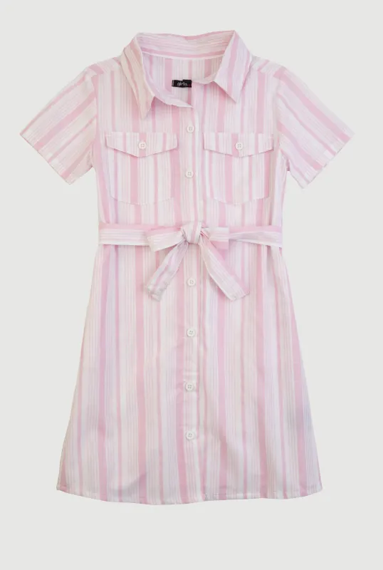 Girls Striped Tie Waist Belt Shirt Dress sold by Rainbow